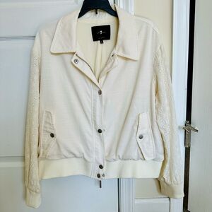 7 For All Mankind Cream Eyelet Bomber Jacket